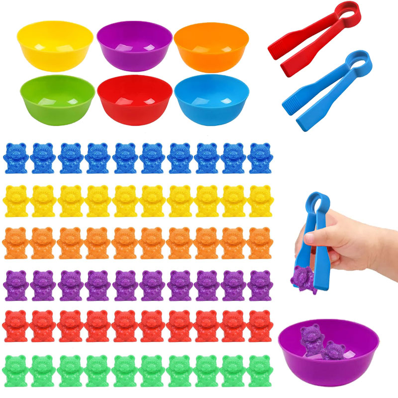 Montessori Shelf Toy - ألعاب عد الدببة المطابقة، أوعية فرز